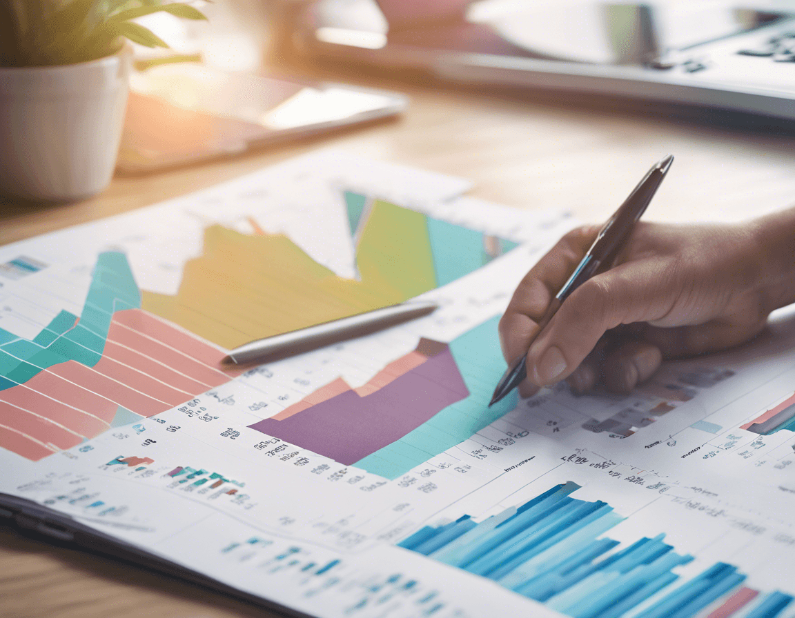 A hand holding a pen making notes on charts